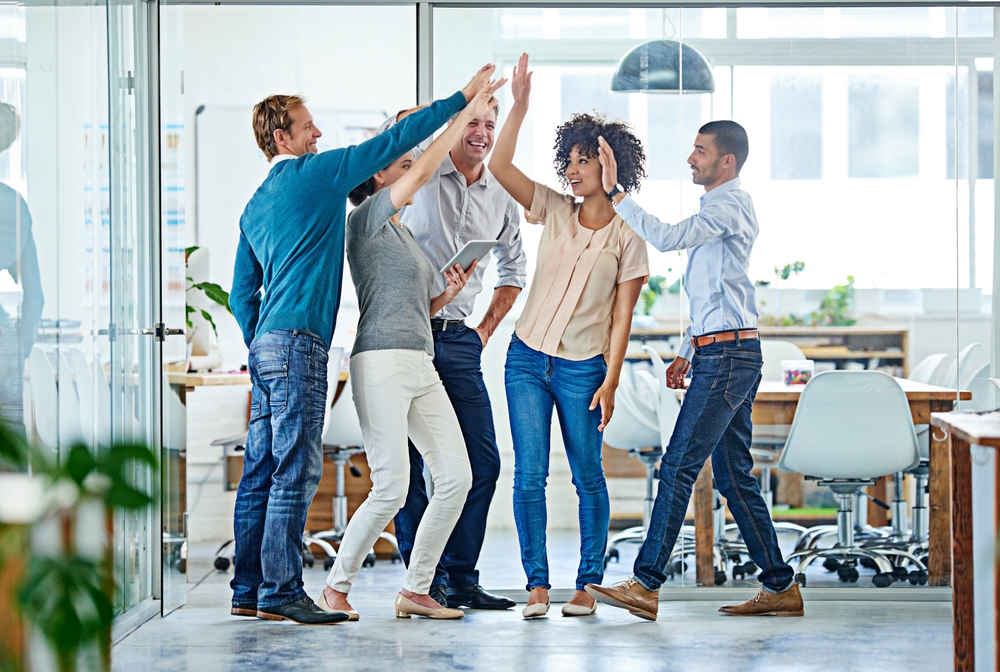 group of people collaborating in the office space