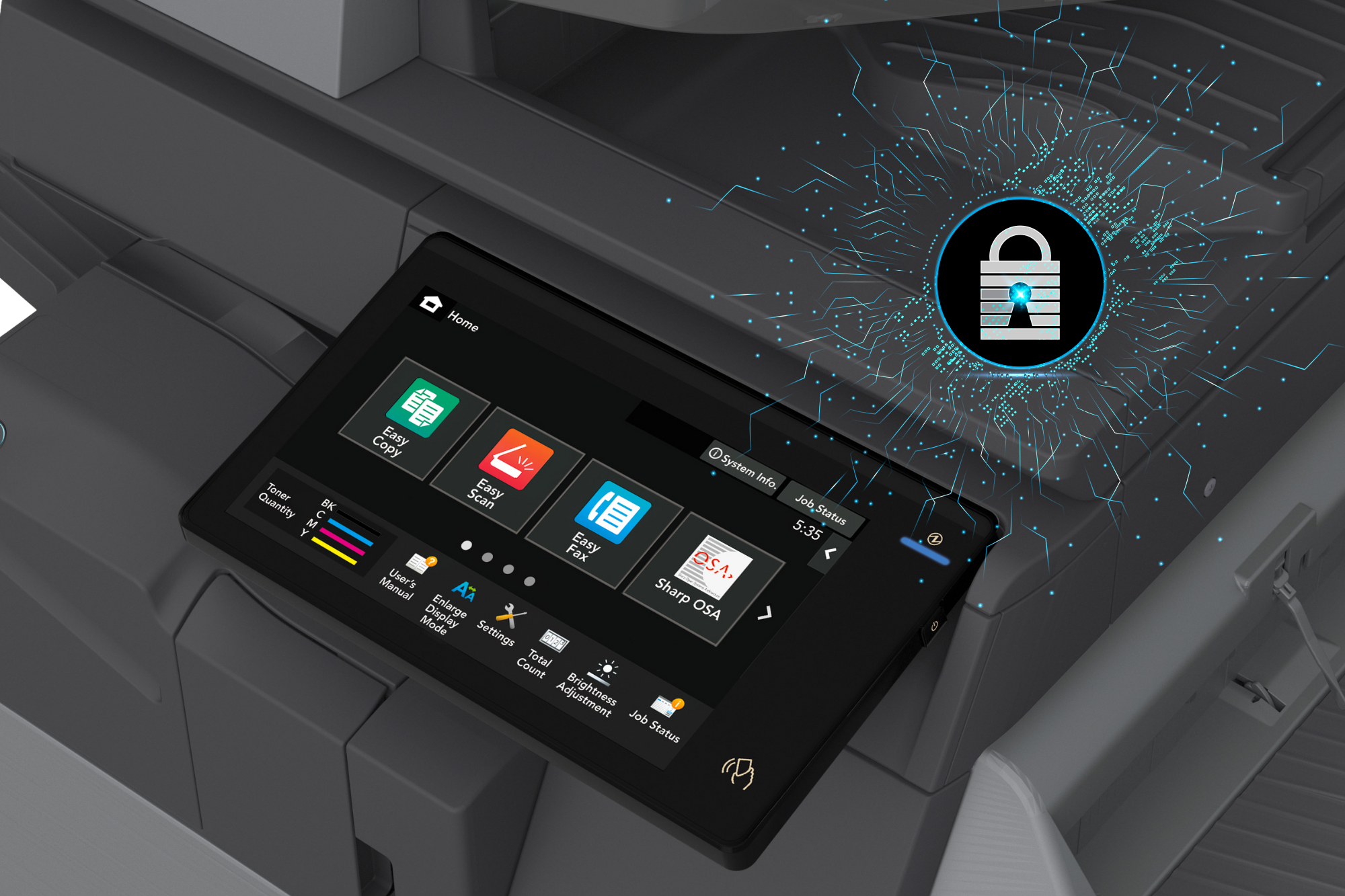 printer showing the touchscreen