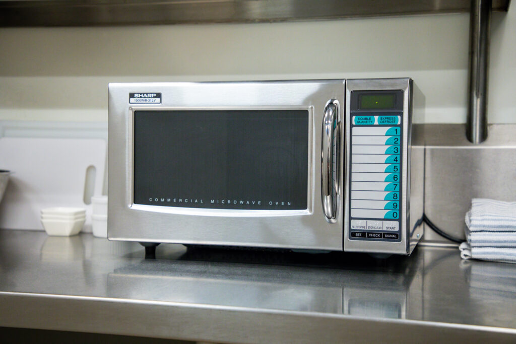 commercial microwave in a commercial kitchen